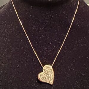 Rose Gold Heart Necklace - 17” With 3/4” Heart - Heart Has Small Rhinestones